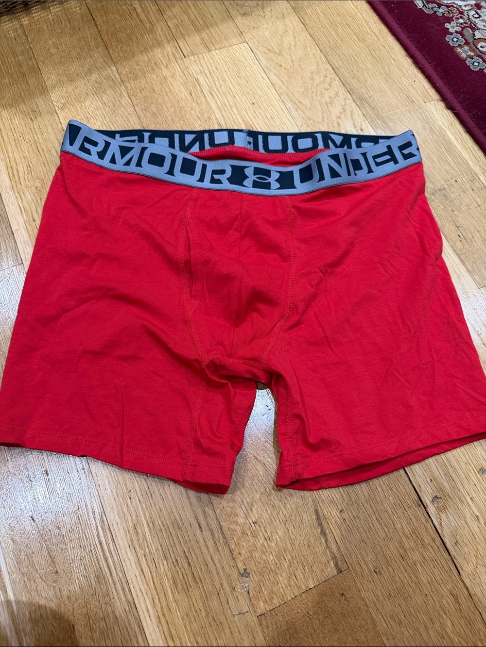 Under Armour Red Men's Boxer Briefs with Branded Gray Waistband.Cotton